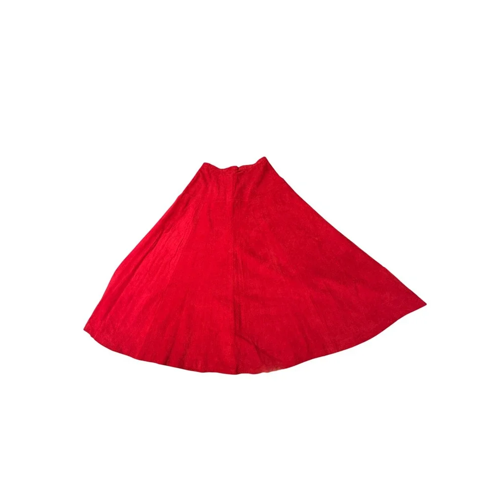 Vintage Red Genuine Leather Suede Maxi Full Skirt Size 12 Western Ranchcore Boho
